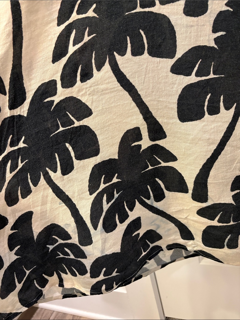 Farm Rio One Shoulder Linen Palm Tree Dress | Black & White | Size Small - Picture 14 of 14